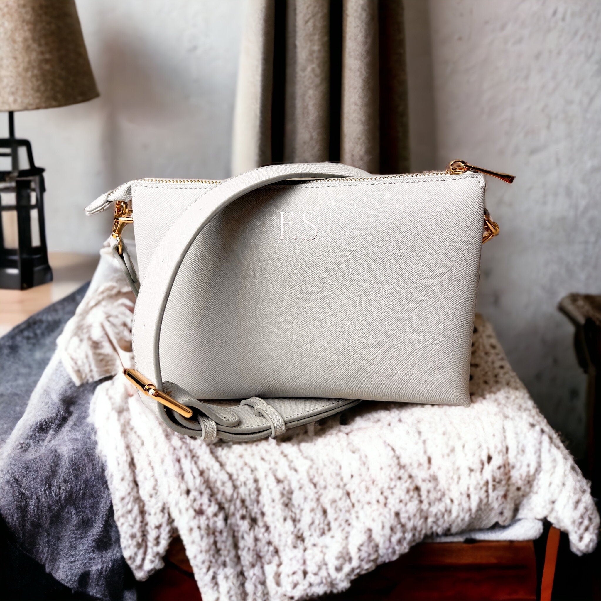 Personalised Cross Body bag, bag with strap, monogram bag, custom shoulder bag, vegan leather bag, bags for women, custom initials on bag - Jessica Hollie Gifts