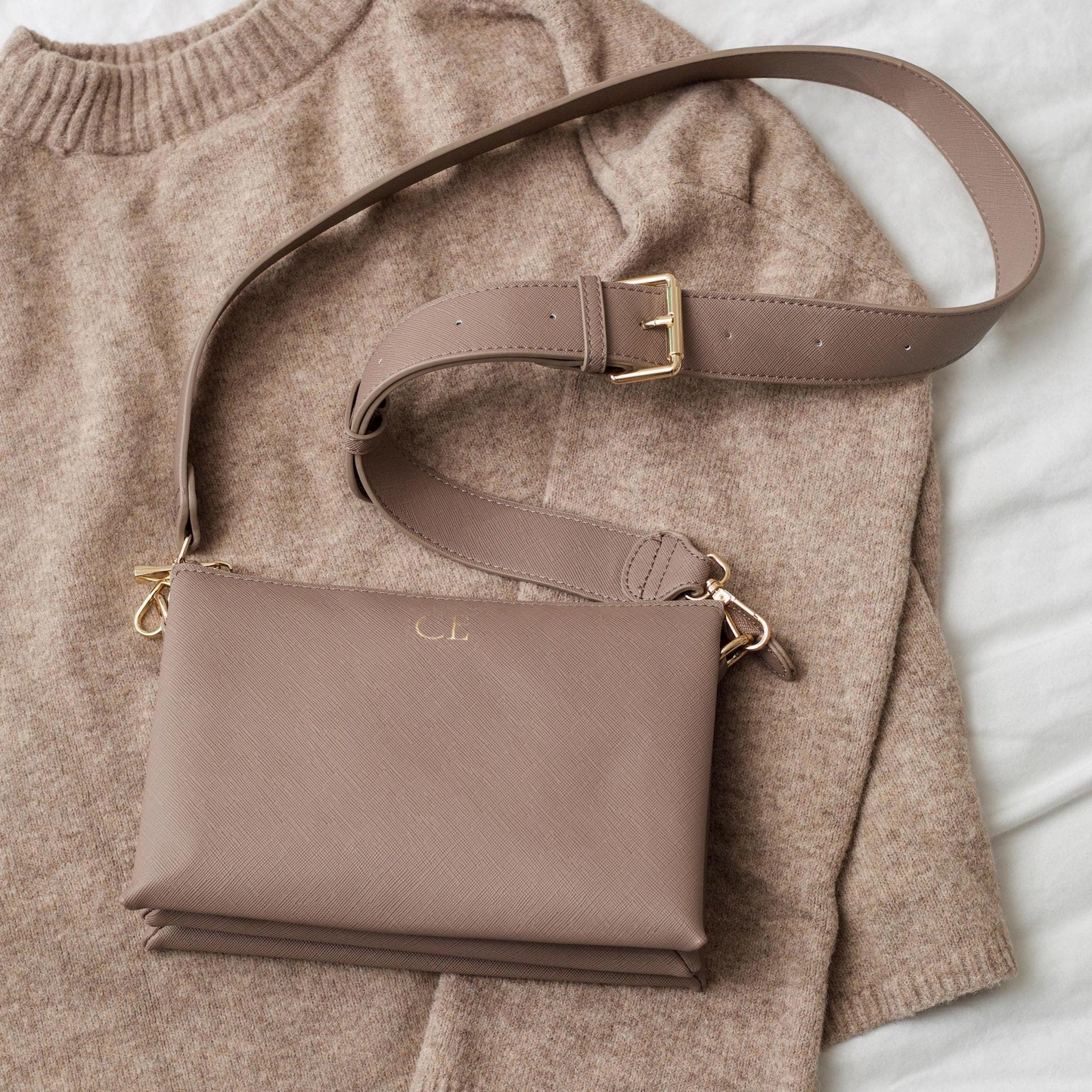 Personalised Cross Body bag, bag with strap, monogram bag, custom shoulder bag, vegan leather bag, bags for women, custom initials on bag - Jessica Hollie Gifts