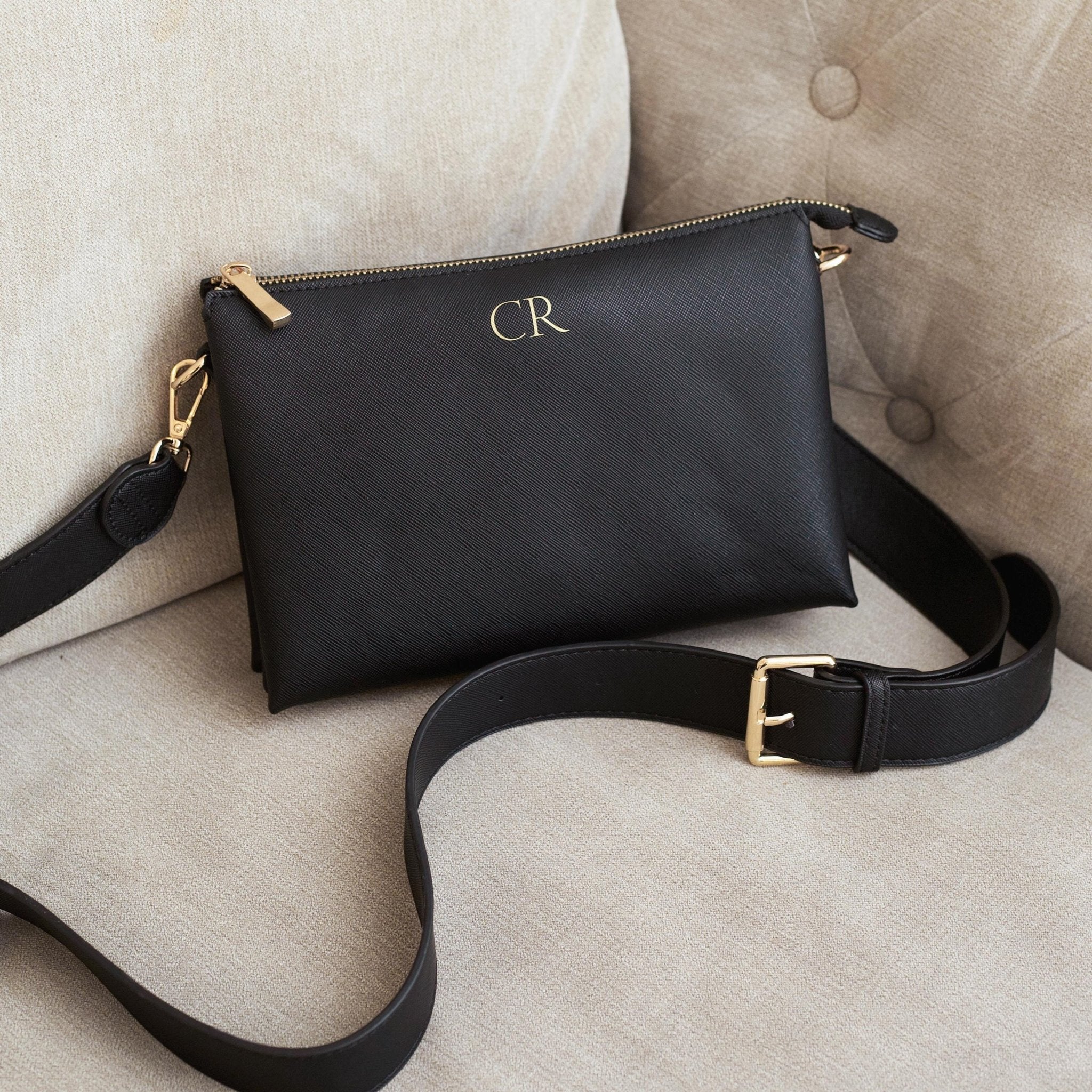 Personalised Cross Body bag, bag with strap, monogram bag, custom shoulder bag, vegan leather bag, bags for women, custom initials on bag - Jessica Hollie Gifts