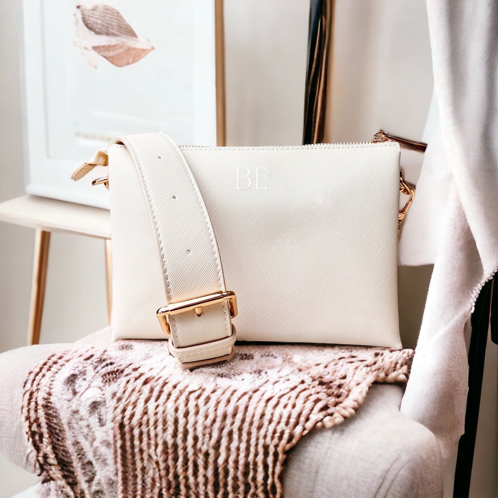 Personalised Cross Body bag, bag with strap, monogram bag, custom shoulder bag, vegan leather bag, bags for women, custom initials on bag - Jessica Hollie Gifts