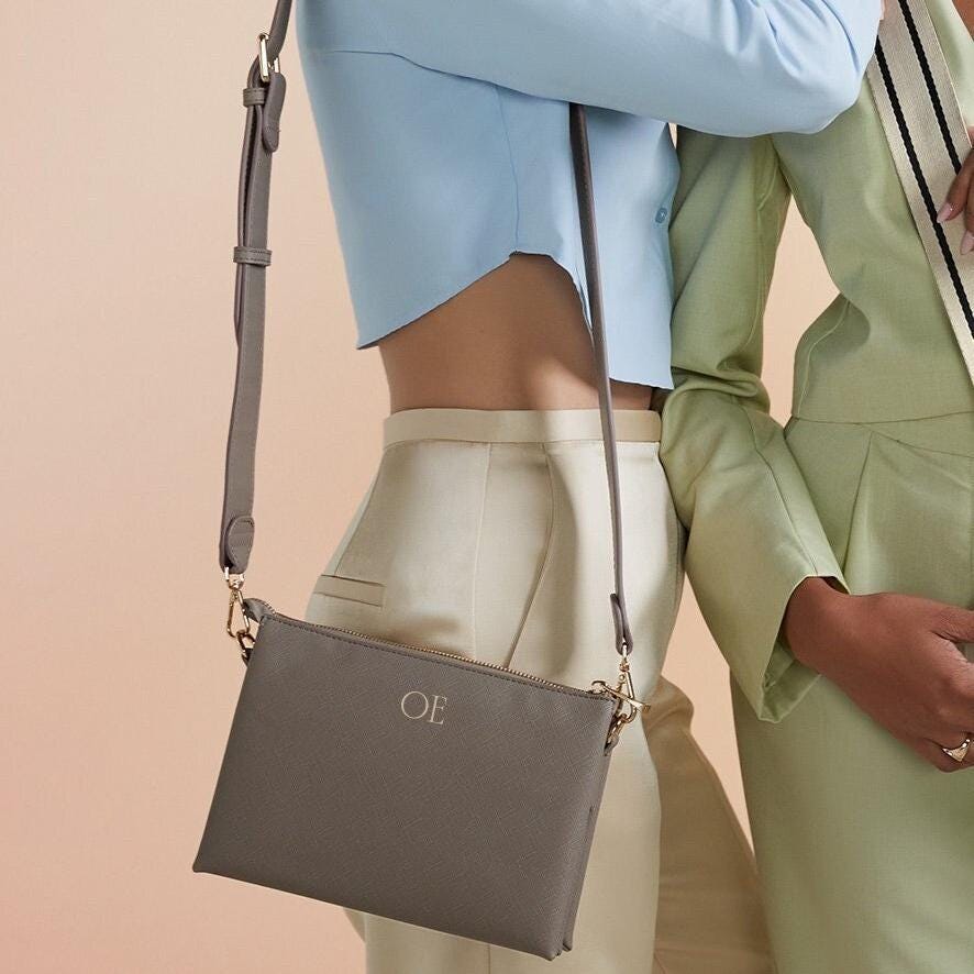 Personalised Cross Body bag, bag with strap, monogram bag, custom shoulder bag, vegan leather bag, bags for women, custom initials on bag - Jessica Hollie Gifts