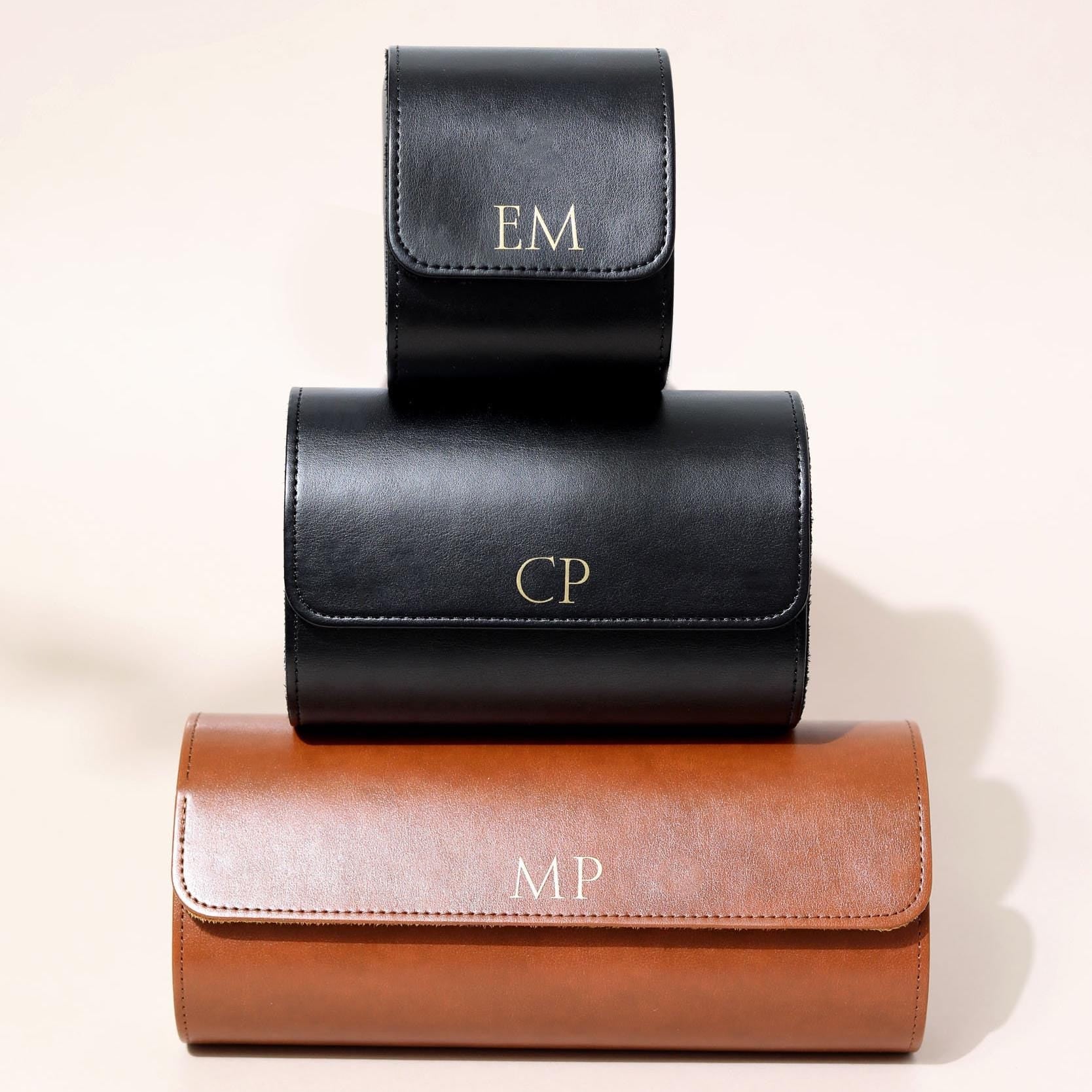 Personalised Faux Leather Watch Case, Fathers Day Gift, Travel Watch Box, Luxury Watch Case Roll for 3 Watches, Gift For Him, Groom Gift - Jessica Hollie Gifts
